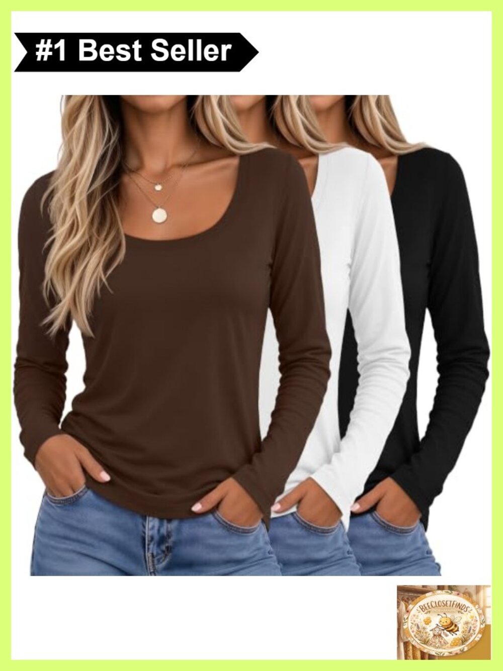 Women's 3 Pack Scoop Neck Long Sleeve T-Shirts Casual Basic Tees